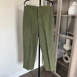 Vintage 60s OG-107 Type 1 Army Green Military Cotton Sateen Trouser Pants 32